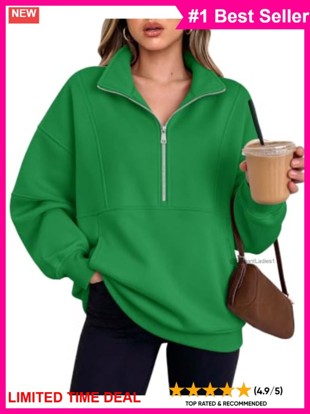 Oversized Quarter Zip Fleece Pullover Sweatshirt Mock Neck Thumbholes Pockets